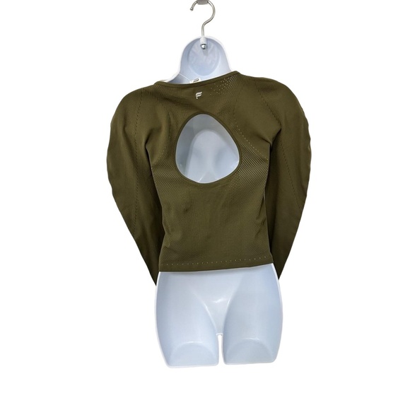 Fabletics Contour Olive Green Seamless Ribbed Pattern Long Sleeve Crop Top - Picture 4 of 6